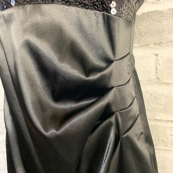 Vintage 90s Y2K B. Smart Black Satin Sparkle Ruched Halter Dress - Picture 4 of 14